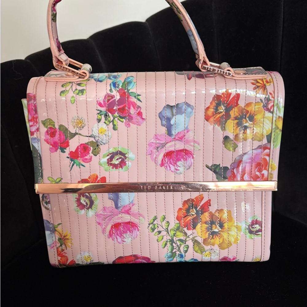 Ted Baker Pink Oil Painting Floral Top-Handle Fold-Over Bag Purse